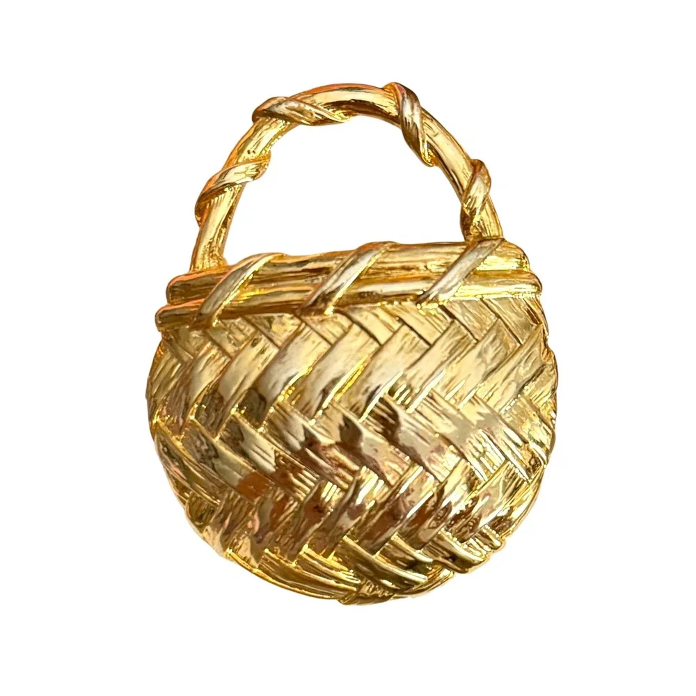 Vintage Basket Purse Brooch‎ Unknown Signed Costume Jewelry
